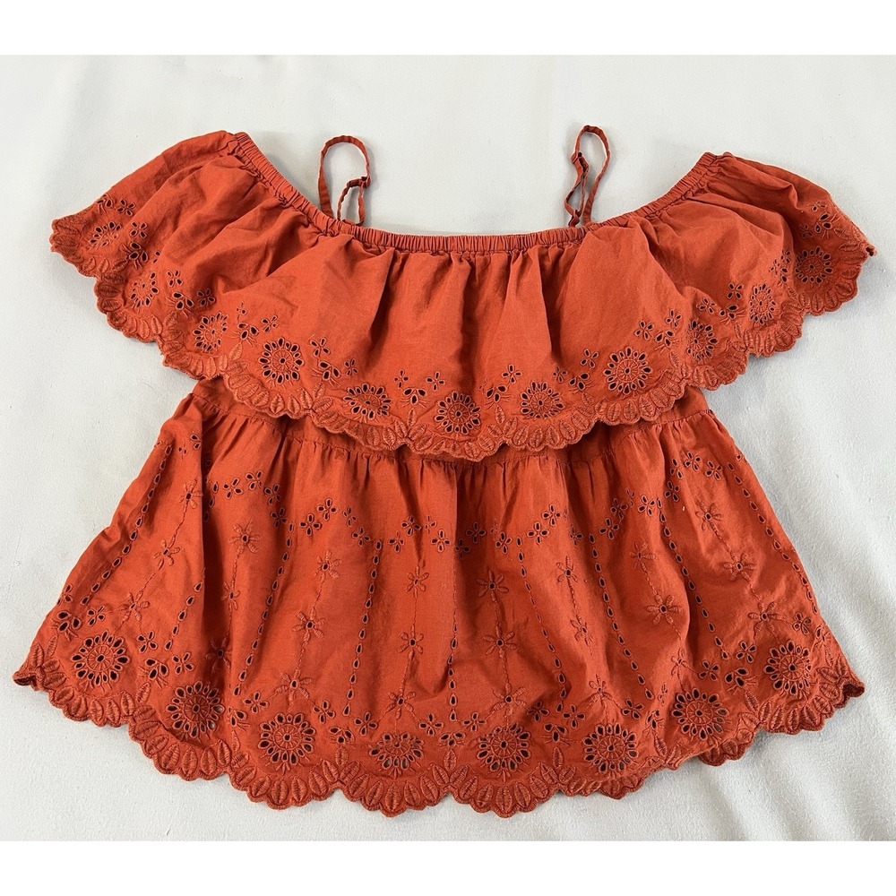 Old Navy Women's Off-Shoulder Cutwork Top Sz Large Bronzed Amber Eyelet Ruff - Picture 6 of 12